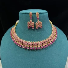 Indian Bollywood Bridal PartyWear Gold Plated cz Jewelry Set Weding Women rm24