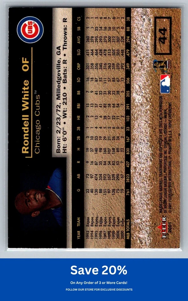 Rondell White 2001 Fleer Triple Crown #44 Chicago Cubs - Image 2 of 2