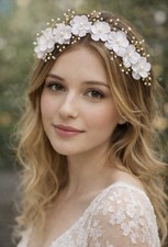 Bridal White And Gold Flower Headband Headpiece, Or Any Occassion.
