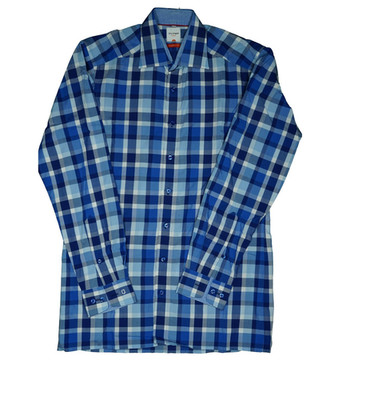 Olympus Luxor 15 / 38 long sleeve shirt blue white check men's modern fit casual
