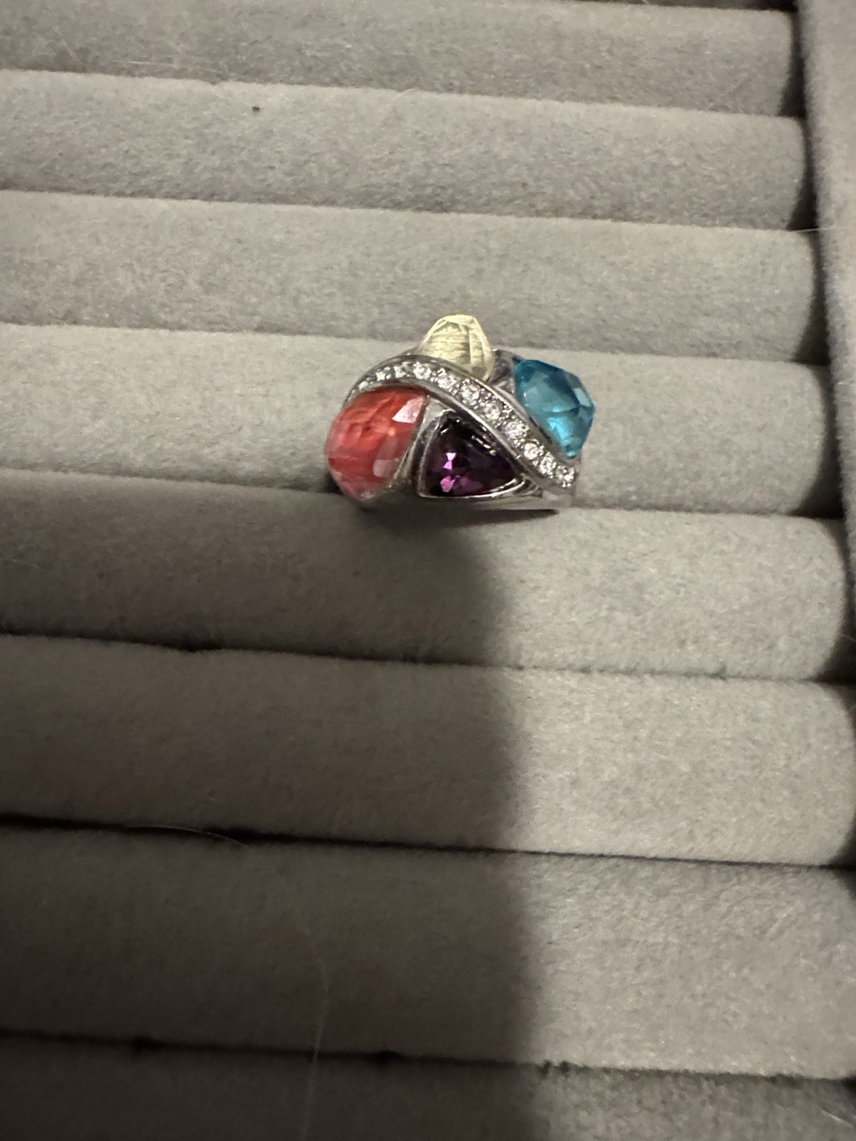 Multicolor Gemstone Cocktail Ring Silver Band Fas… - image 1