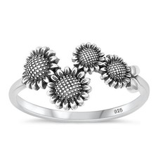 Classic Oxidized Sunflowers Ring New .925 Cute Sterling Silver Band Sizes 5-10