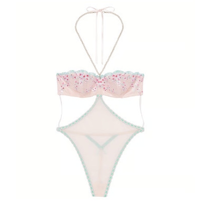 Victoria s Secret Very Sexy Cherry Blossom Embroidered Mesh Teddy Pink Sz.M NWT