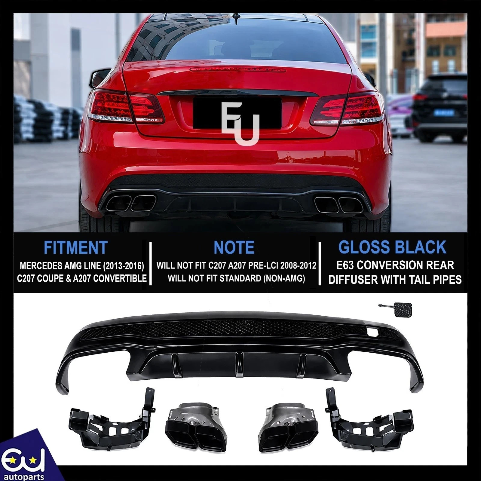 AMG E63 LOOK REAR DIFFUSER FOR MERCEDES W207 C207 COUPE A207 CABRIOLET 2013-2016