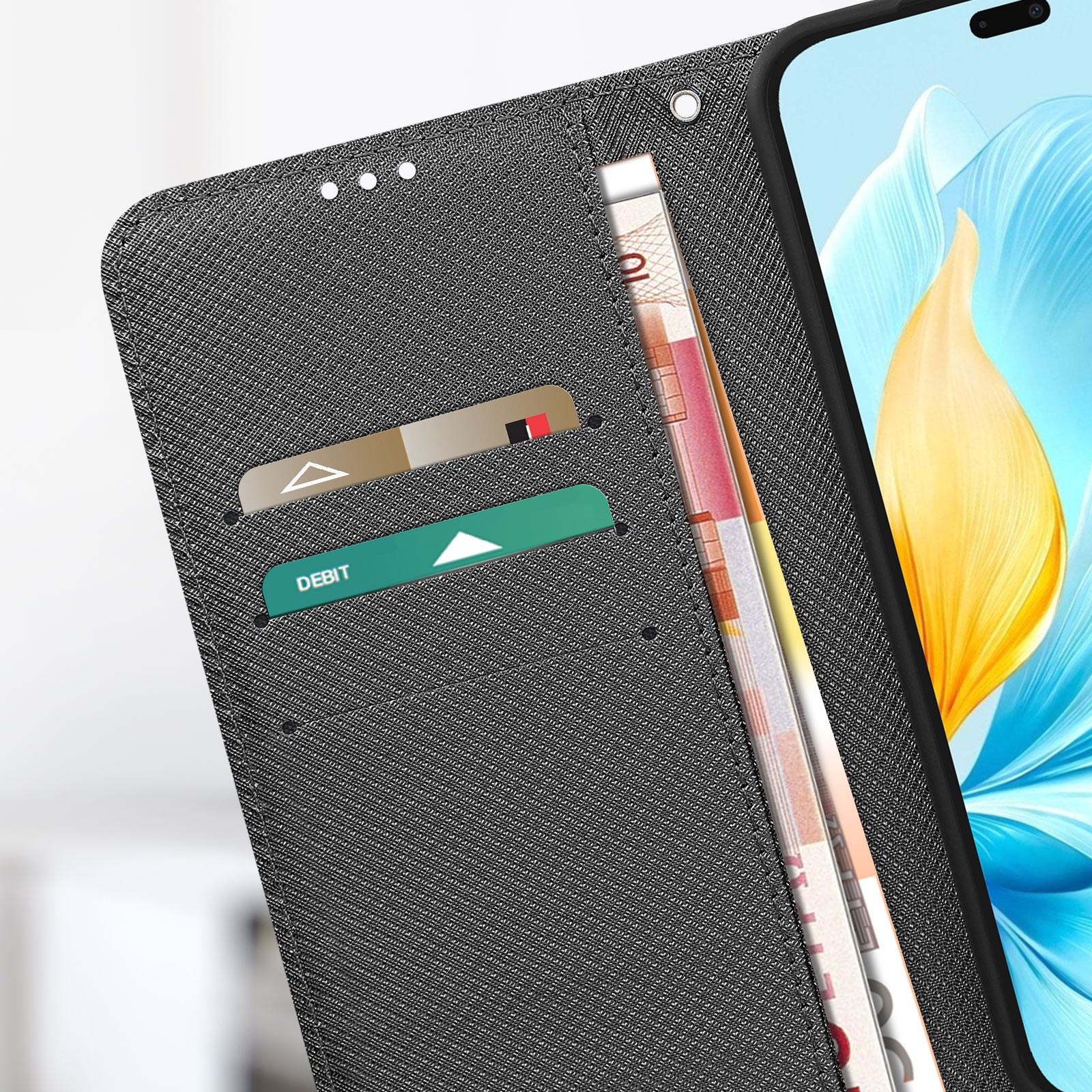 Coque Honor 200 Lite Portefeuille Effet Crosshatch Antichoc avec Support - 3