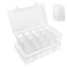 2 Pack 15 Grids Clear Plastic Organizer Box with Adjustable Dividers, Craft S...