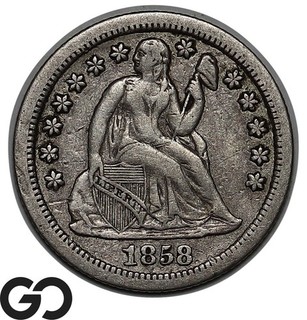 1858 S Seated Liberty Dime Rare Low Mintage Choice XF Key Date XF Bids: 1900