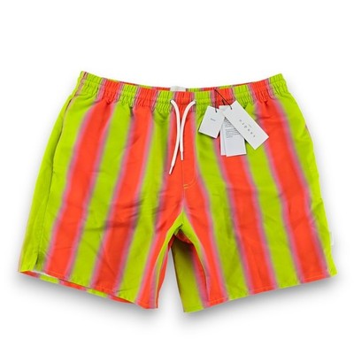 Sandro Paris Men's Lined Swim Trunks Shorts Orange Pink Green Stripe XXL v.2