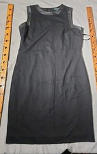 Lauren Ralph Lauren Dress 14 Petite Black Genuine Leather Trim Ponte Sheath