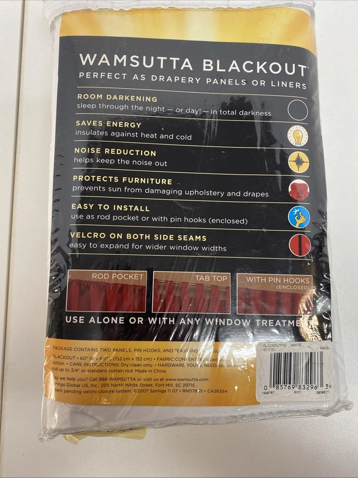 Wamsutta Blackout Curtain Panel 60 x 60- White - Image 2 of 2