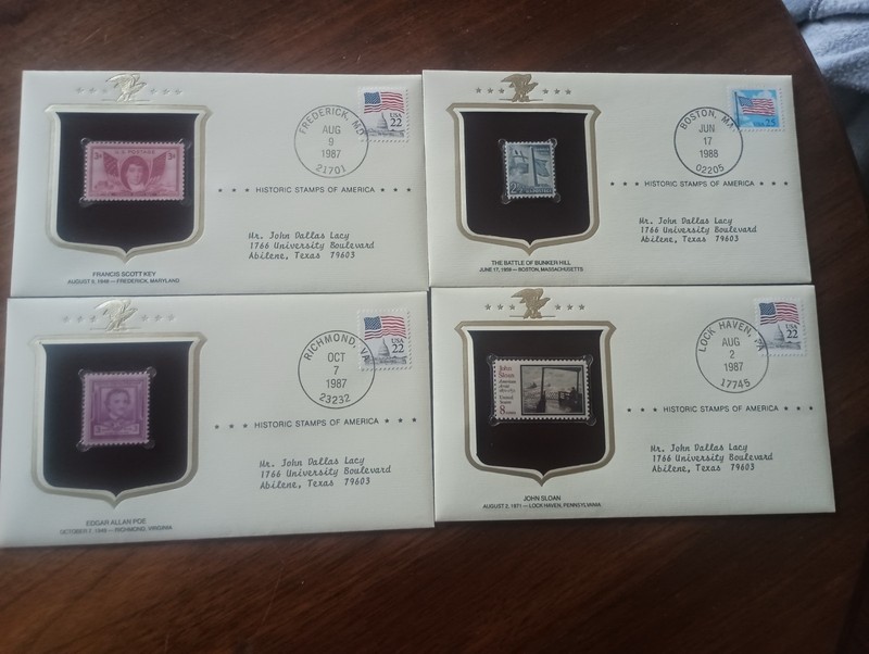 4 Historic Stamps 1959 2 1/2¢ 1949 3¢ 1971 8¢ 1948 3¢ Never Opened 