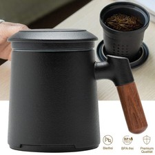 400ml Teetasse mit Deckel Sieb Holzgriff Teebecher Keramik Teetassen Geschenk