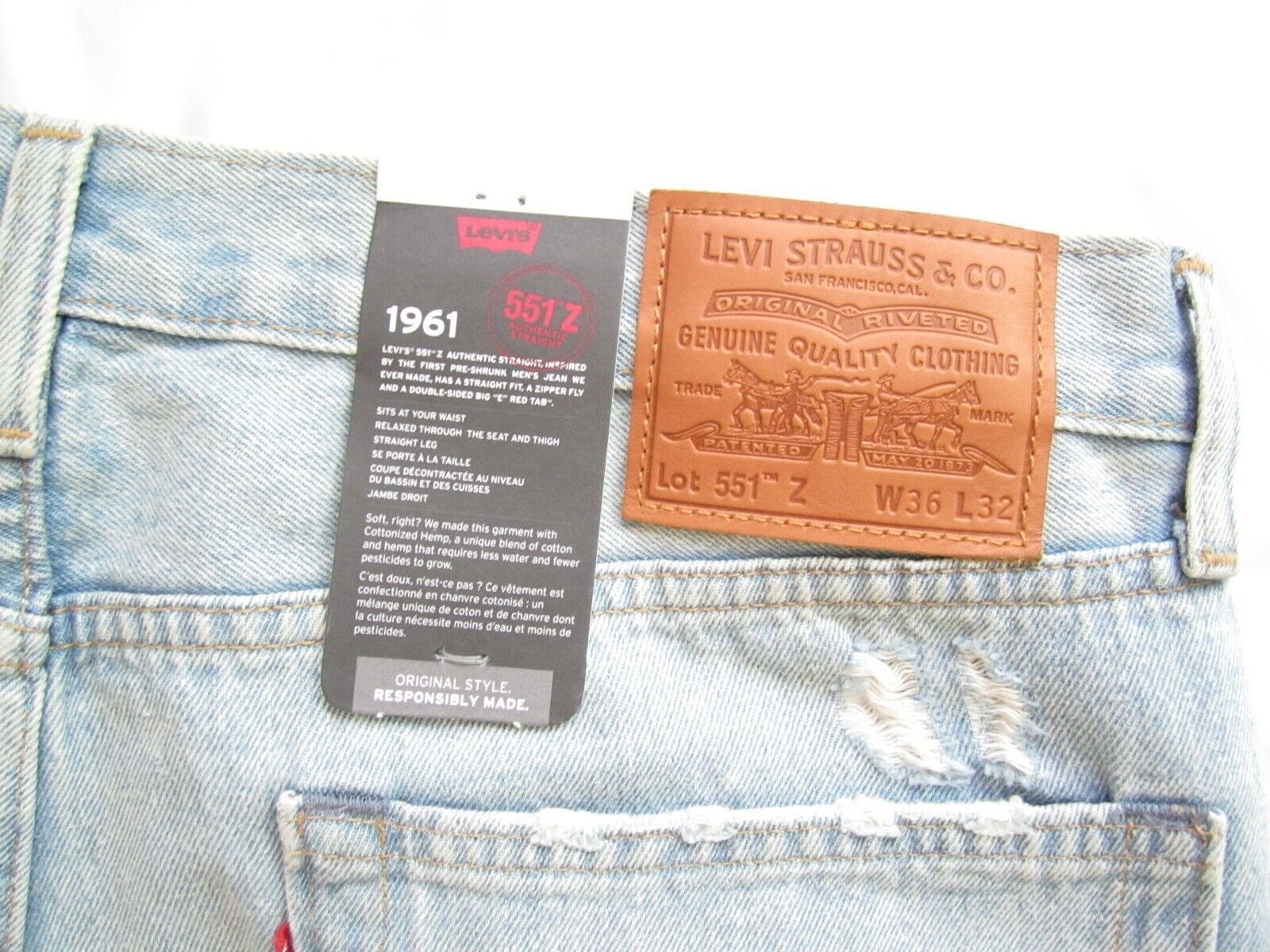 New W/ Tag Levis 551Z 1961 Original Style Irregular Denim Jeans Sz 36x32 thumbnail 4