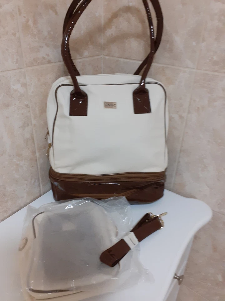 NEW MOIRA C HAND BAG SET MAIN BAG &CROSSBODY BAG. OFF WHITE COLOUR BRIWN TRIM. - Image 2 of 4