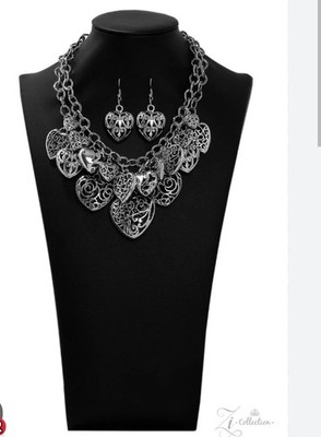 Paparazzi ZI Collection CHERISH Silver Filigree Heart Statement Necklace Set New