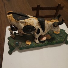 Vintage CAST IRON Kicking DAIRY Milk COW Mechanical COIN BANK  9