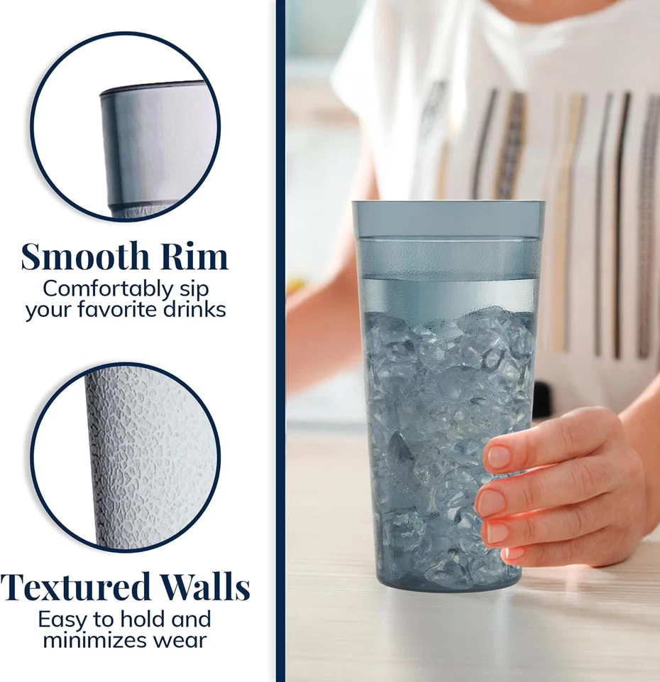 Vasos reutilizables de plástico para café (juego de 16) tazas de agua de 20 onzas en gris | Valor S Foto 4 de 4