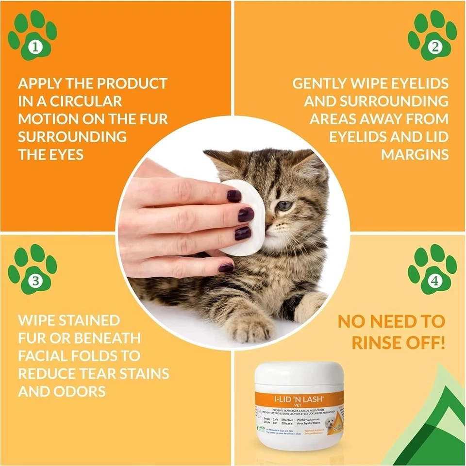 Toallitas para ojos de perro veterinario I-LID ’N LASH - El mejor preventor de manchas de lágrimas para perros (60 toallitas) Foto 4 de 4