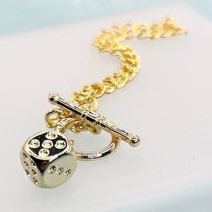 Authentic Dice Pendant T- Bar Gold Plated Chain Bracelet- Handmade Original Design