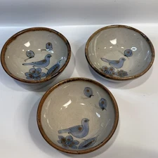 Ken Edwards El Palomar (Set Of 3) Tonala Mexico Pottery 4.75” Blue Bird Bowls