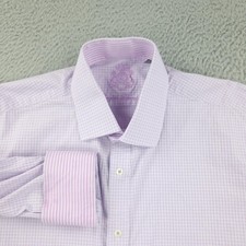 English Laundry Dress Shirt Mens 16.5 Purple Check Stretch Cotton Long Sleeve