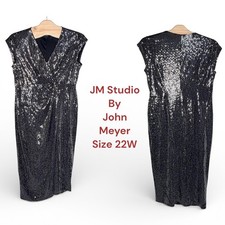 JM Studio John Meyer Black Silver Sequin V-Neck Cocktail Dress Plus Size 22W