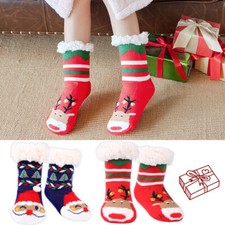 Non-Skid Fuzzy Winter Christmas Sherpa Fleece Socks for Kids Age at 3-12 Years 