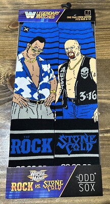 ODD SOX Men's Crew Socks - WWE The Rock Vs Stone Cold WrestleMania XV New