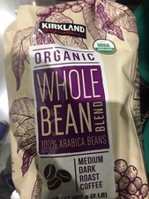 1 Pack, Kirkland Organic Whole Bean 100 Arabica Medium Dark Roast Coffee 2 Lb