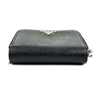 Prada Saffiano Leather Nero Black Multic Logo Zip Around