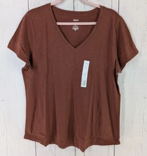 Sonoma Size XL The Everyday Tee Brown V Neck Short Sleeve Womens Top NWT