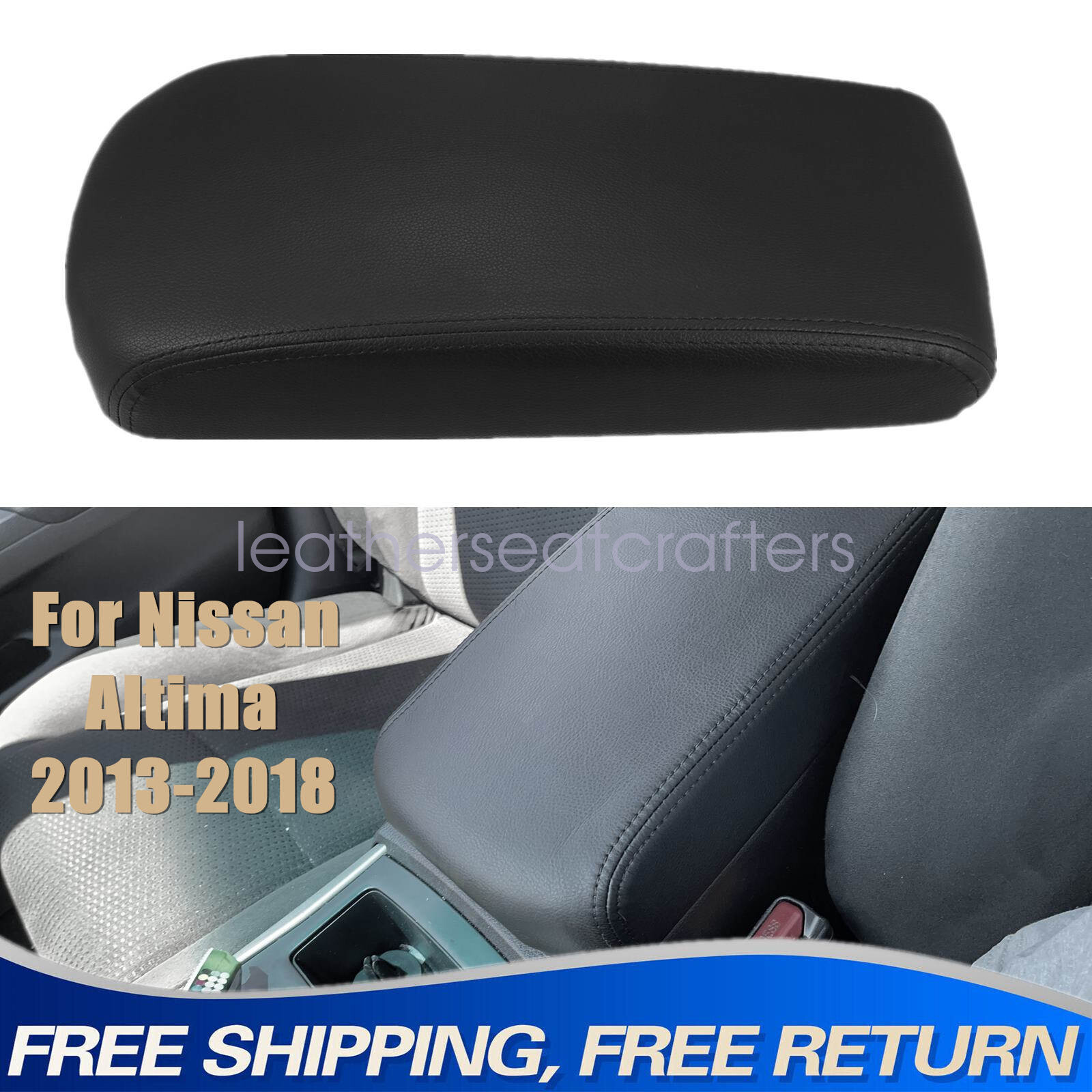 Leather Center Console Lid Armrest Upholstery Cover For Nissan Altima 2013-2018