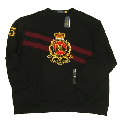 Polo Ralph Lauren Big Tall Men's Black Crest Double Knit Pullover  Sweatshirt