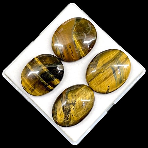 4 Pcs Natural Tiger Eye 38-41mm Oval Huge Cabochon Gemstones Wholesale Lot - Picture 12 of 15