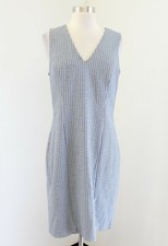 Banana Republic Blue Multi Plaid V-Neck Tie Back Sheath Dress Size 8 Career Work