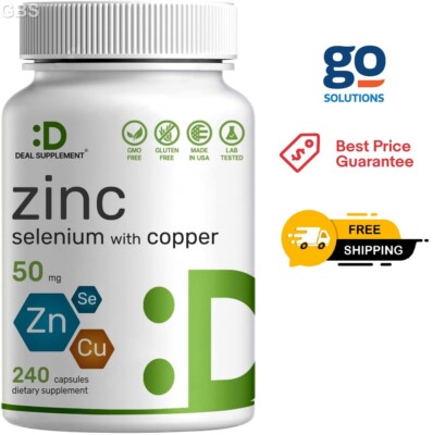 Zinc 50mg with Selenium 200mcg + Copper, 240 Capsules, 8 Month Supply, 3 in...