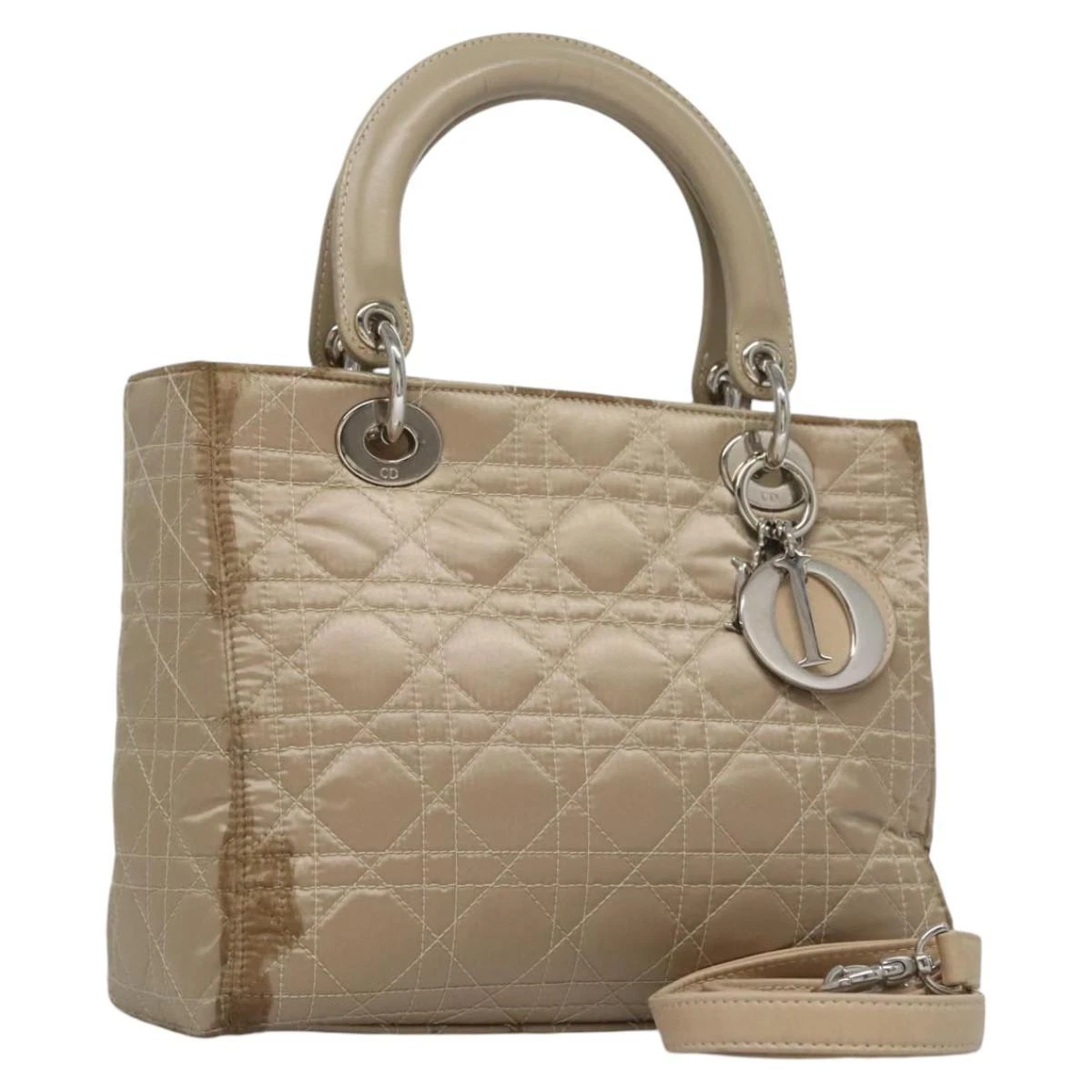 Sac à main Christian Dior Canage nylon 2 voies beige argent authentique yb751