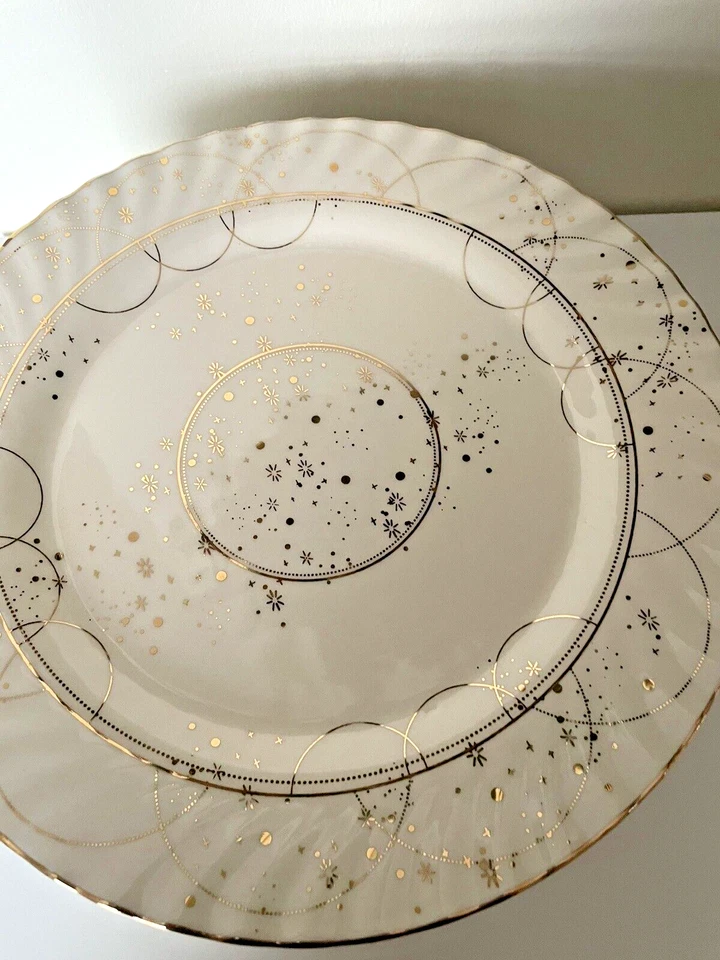 Platos de cena Anthropologie Celine, juego de 8 - gres, detalles dorados RARO Foto 3 de 4