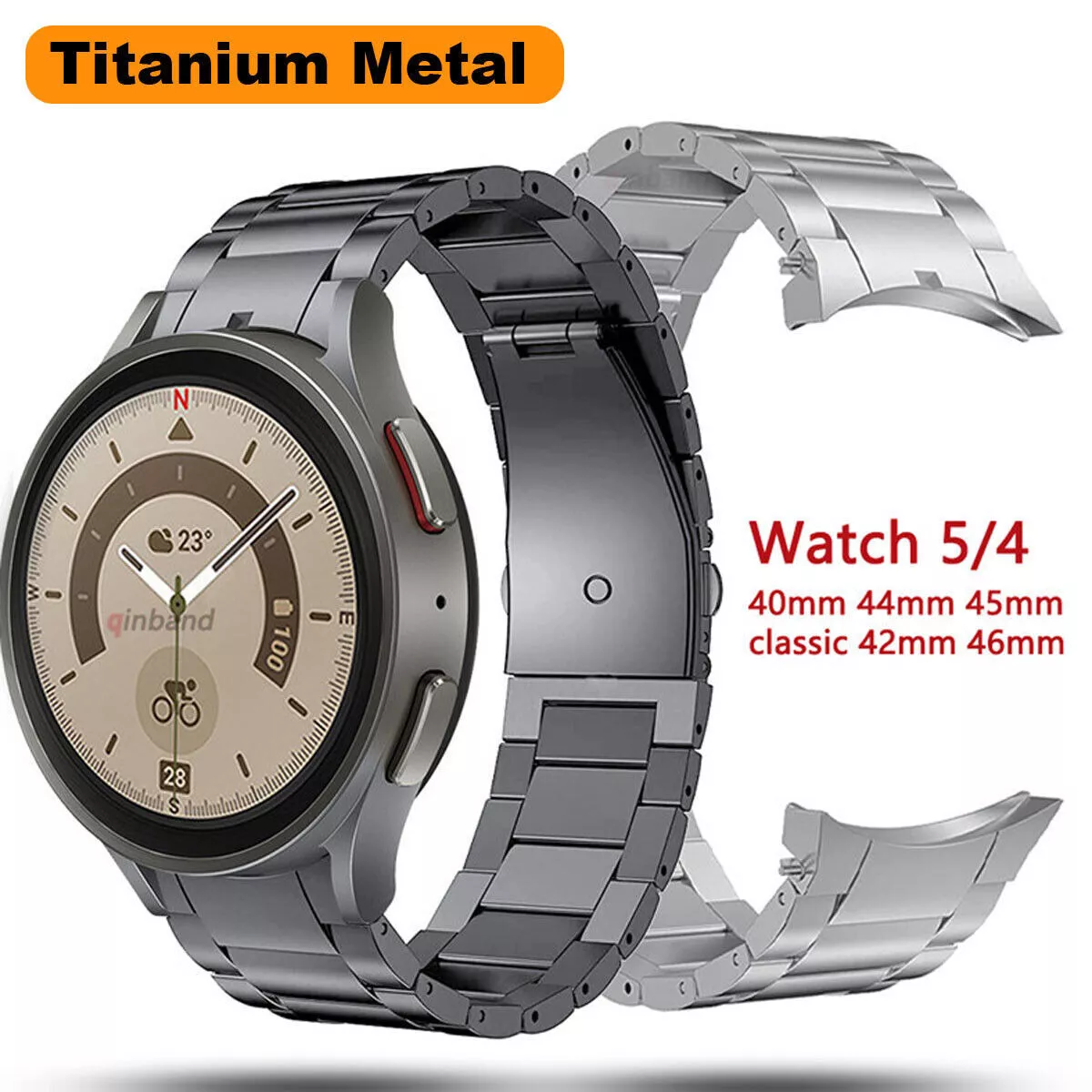 Compatible with Samsung Galaxy Watch 6 Classic Bands 47/43/44/40mm, for  Galaxy Watch 5 Pro Band 45/40/44mm No Gap Band, Business Solid Stainless  Steel