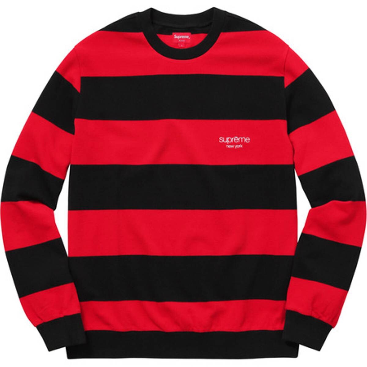 Supreme Stripped Pique Crewneck Red/Black (Medium) SS16 DS Brand 
