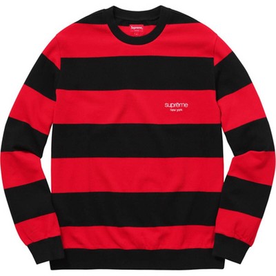 Supreme Stripped Pique Crewneck Red/Black (Medium) SS16 DS Brand 