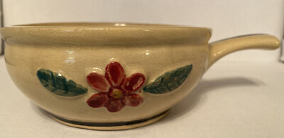 Watt Pottery Raised Pansy Wild Rose Flowers French Handled Individual Casserole