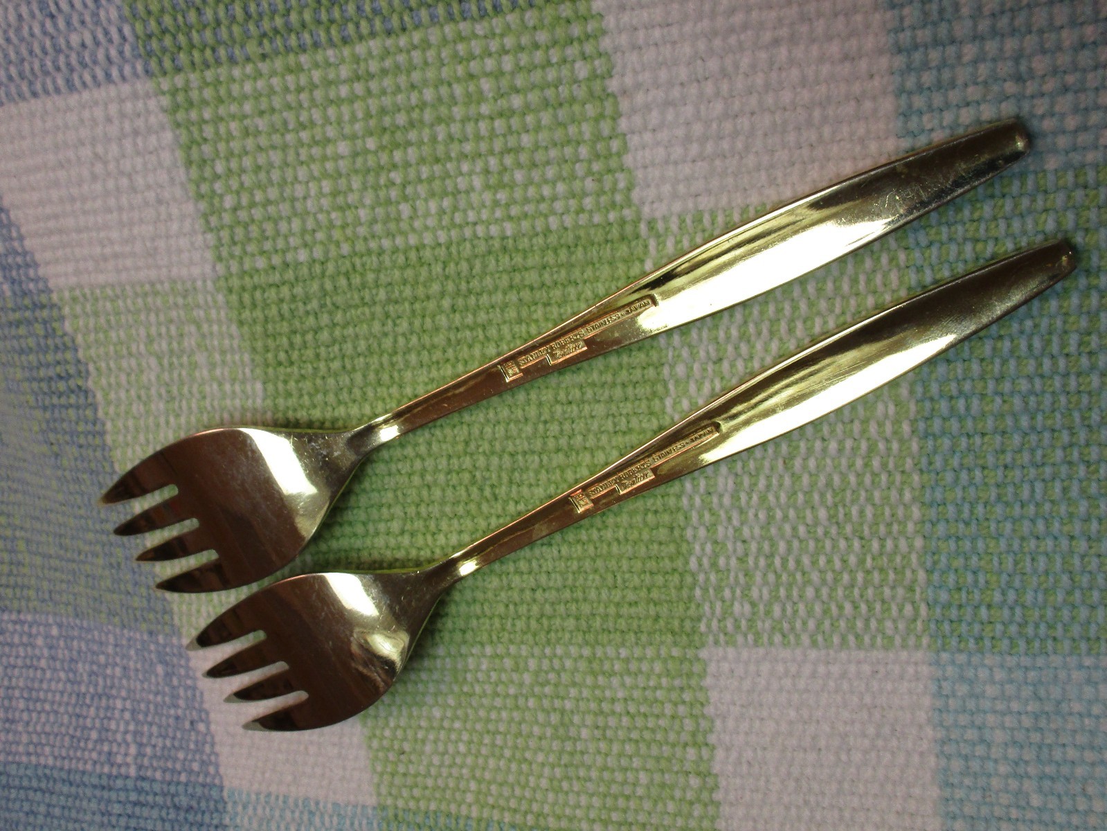 Pair of 2 VTG Mid-Century Stanley Roberts Japan Gold Montico Serving /Meat Forks