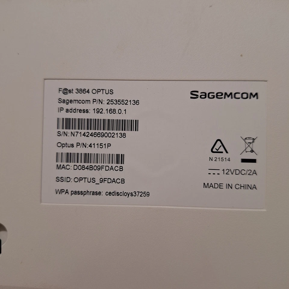 2 x Optus / Sagemcom F@ST3864 ADSL2 & 1201 Wireless Router Modem Wi-Fi - Image 4 of 4