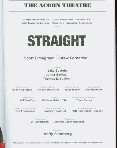 Playbill + Straight + Jake Epstein , Thomas E. Sullivan , Jenna Gavigan - Picture 3 of 5
