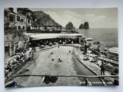 CAPRI Naples La Canzone del Mare animated swimming pool old postcard 1