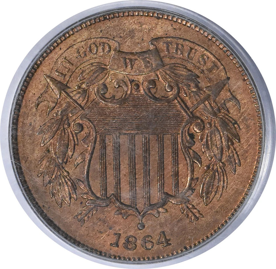 1864 Two Cent Piece Large Motto MS65RD PCGS - Image 3 of 4