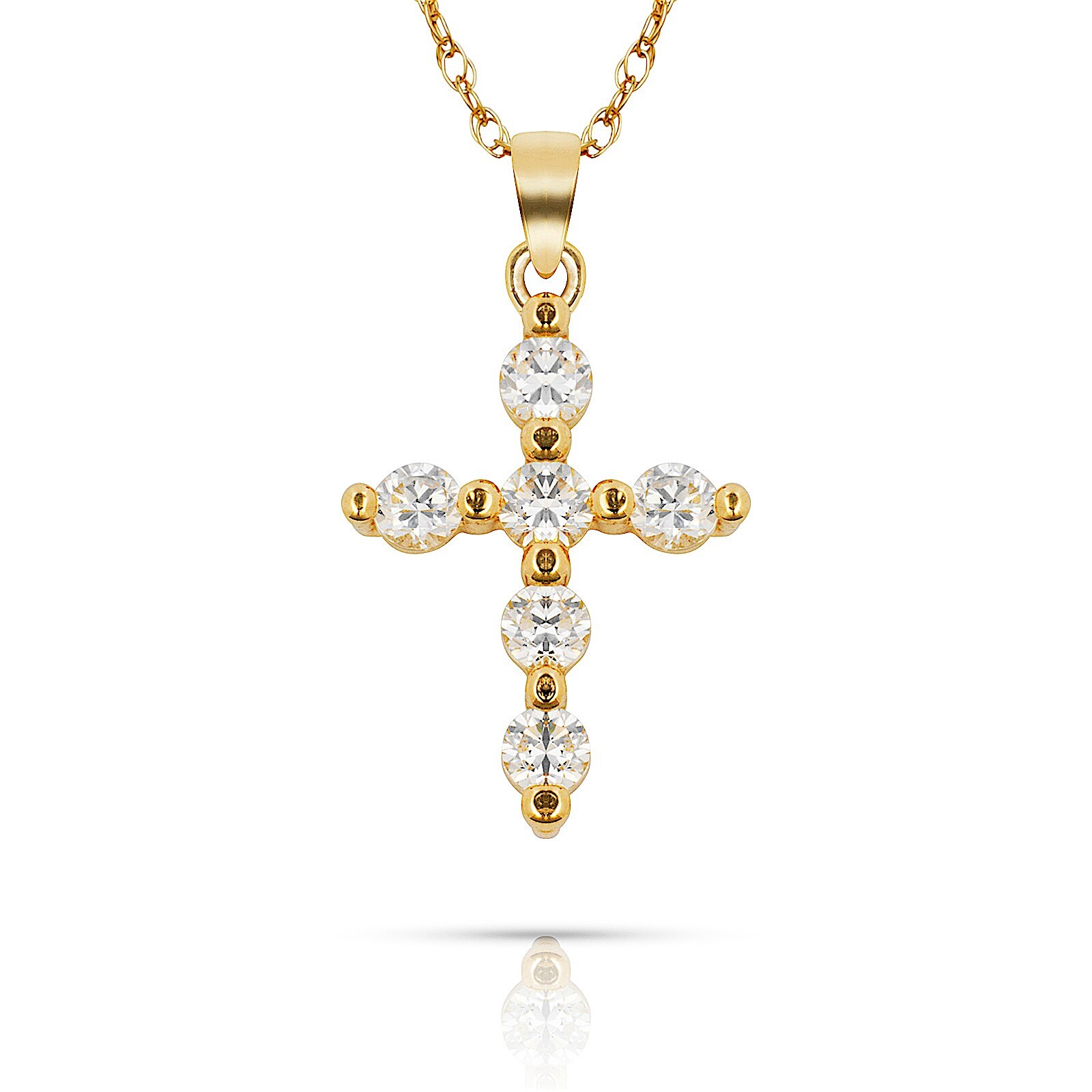 14k Yellow & White Gold CZ Cross Pendant For Women