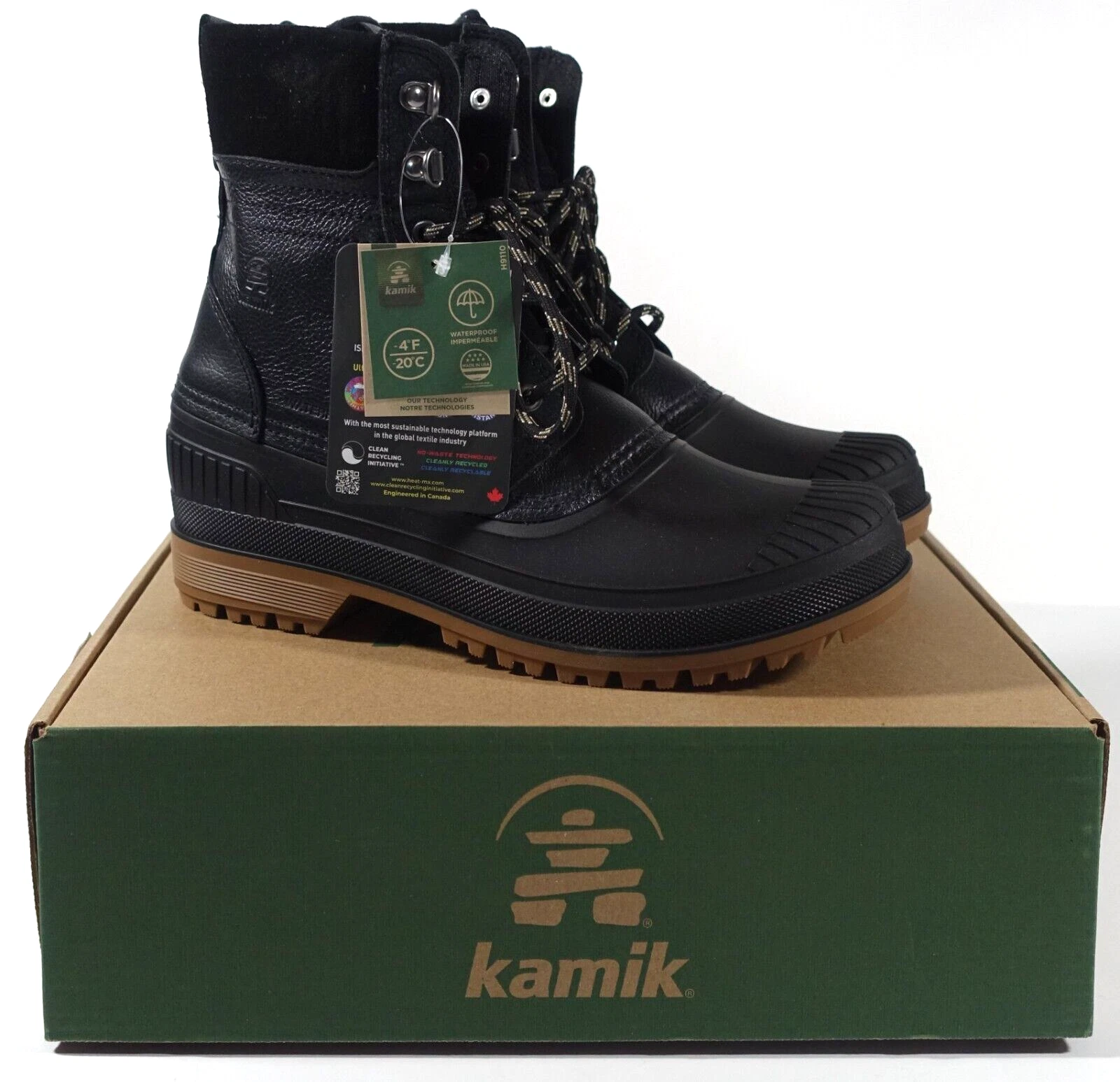 Kamik Hemlock Waterproof Winter Boots Men's 8M Ankle Height Black MADE IN USA