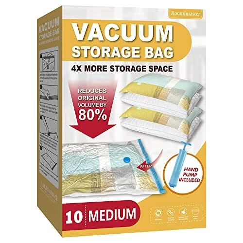 6 Medium Vacuum Storage Bags, Space Saver Bags Compression Storage Bags for  Comforters and Blankets, Vacuum Sealer Bags for Clothes Storage, Hand Pump  Included